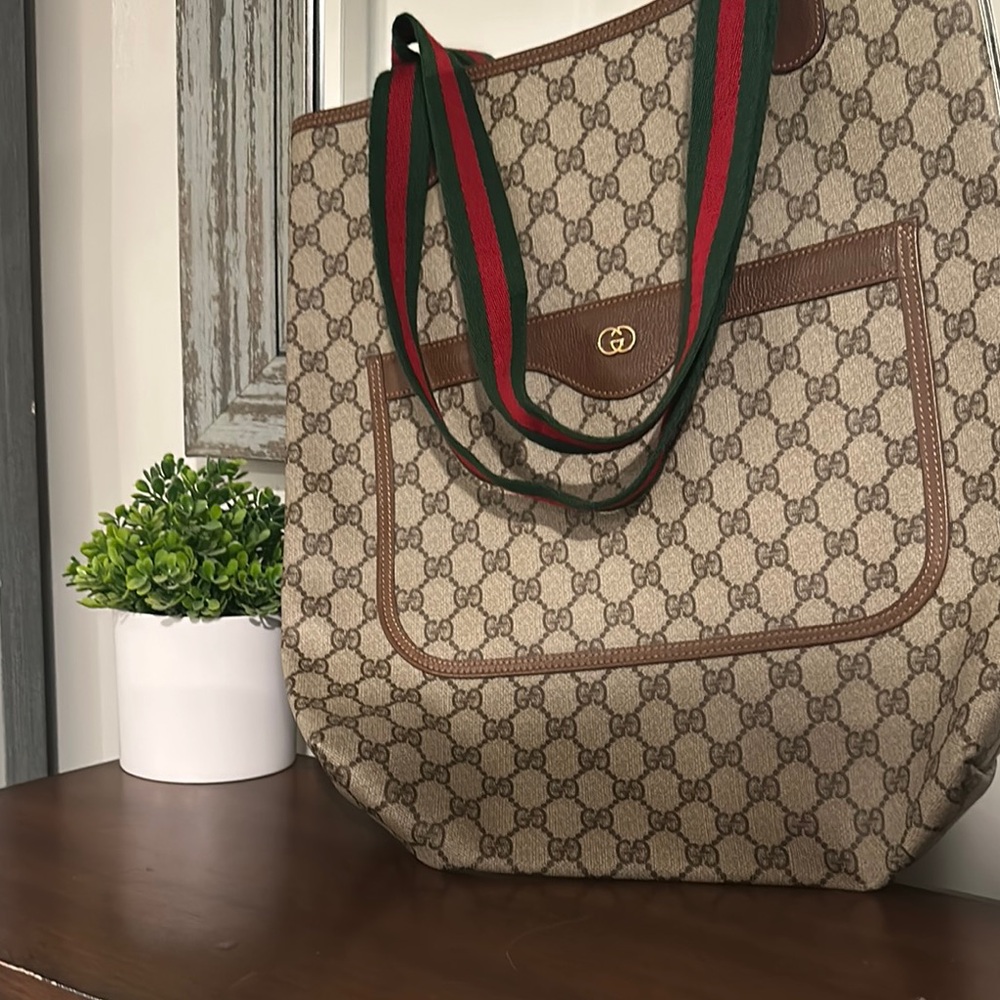 Vintage Gucci Cream and Brown Tote with Iconic Monogram